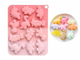 Molde silicona tricolor rosa 12 dinosaurios 